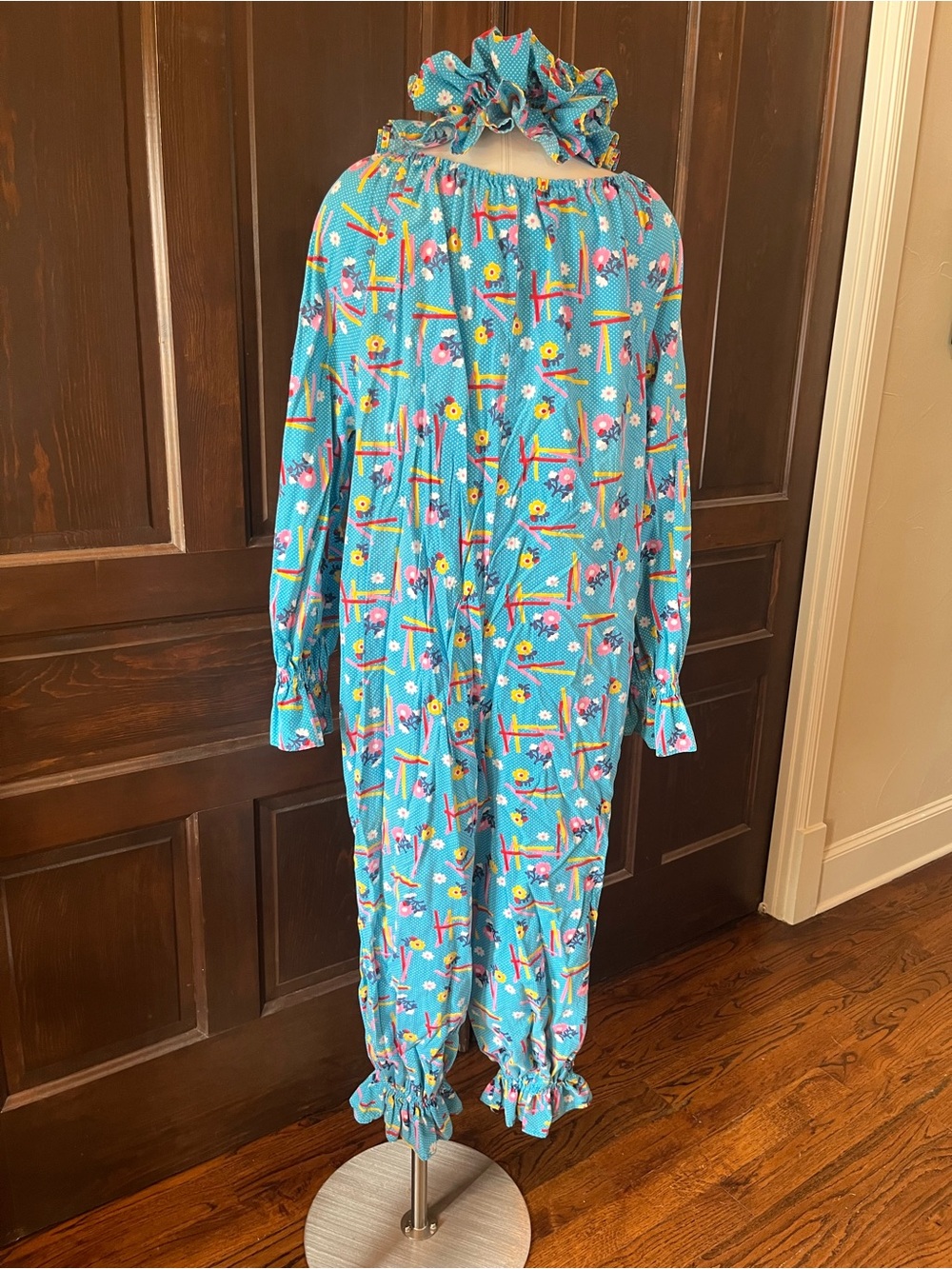 Vintage 70s 80s Clown Costume Handmade Blue Polka Dot 2 Piece Adult Unisex M-XL - Picture 4 of 7